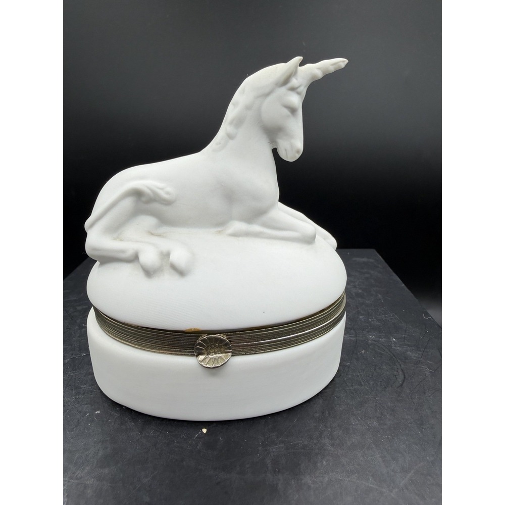 Vintage Mann Bisque Porcelain Unicorn Musical Trinket Box 🦄🎶 Plays "Für Elise"